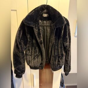 MINKPINK Black Plush Faux Fur Bomber Jacket